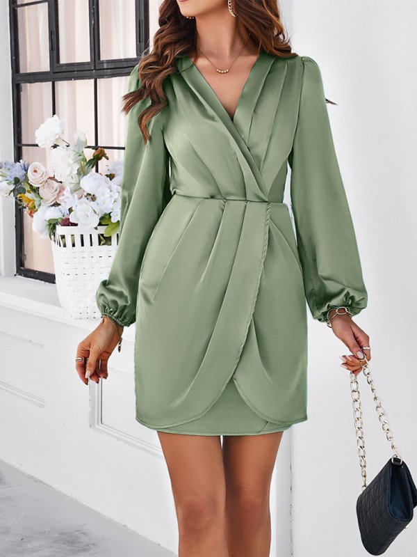 V - neck long - sleeved dress - ElegantAlpha