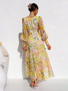 V - neck long - sleeved floral dress - ElegantAlpha®