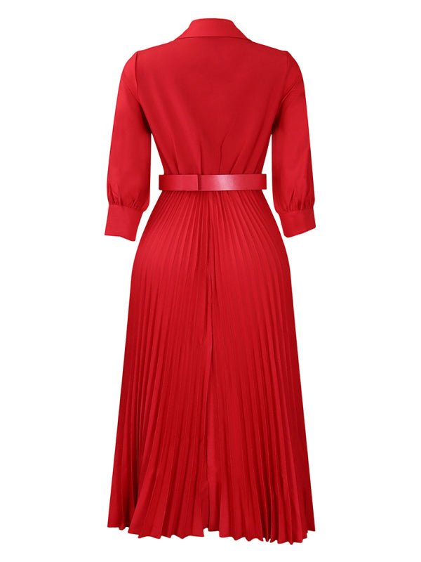 V Neck Pleated Dress - ElegantAlpha