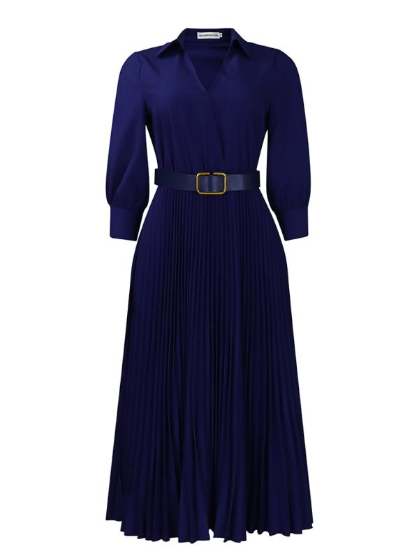 V Neck Pleated Dress - ElegantAlpha