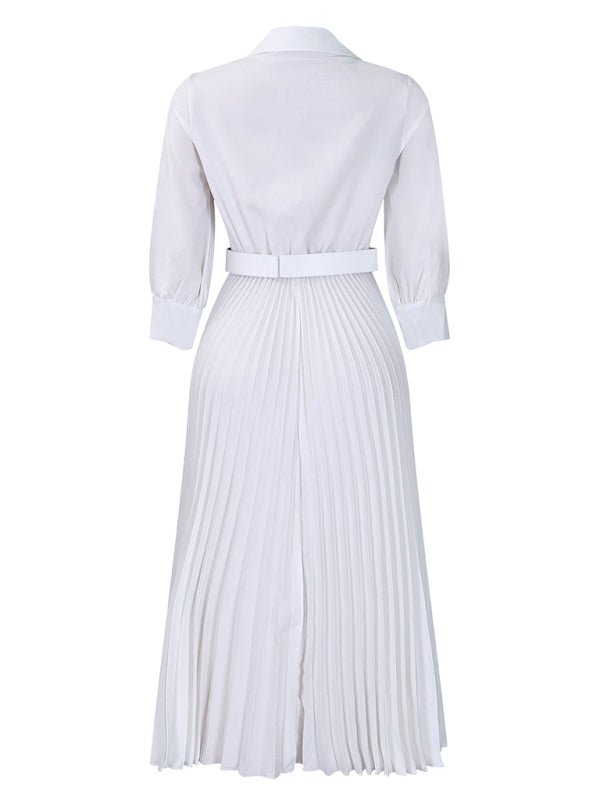 V Neck Pleated Dress - ElegantAlpha