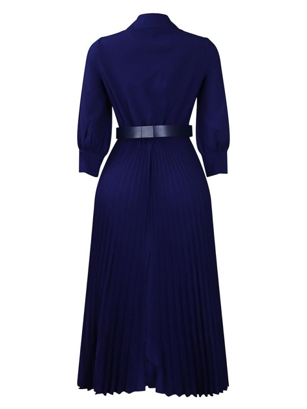 V Neck Pleated Dress - ElegantAlpha