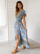 V Neck Printed Slit Long Dress - ElegantAlpha®