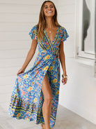 V Neck Printed Slit Long Dress - ElegantAlpha®