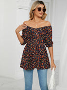 V - neck printed t - shirt bubble tunic top - ElegantAlpha®