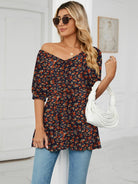 V - neck printed t - shirt bubble tunic top - ElegantAlpha®