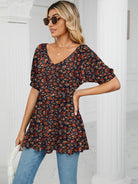 V - neck printed t - shirt bubble tunic top - ElegantAlpha®