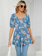 V - neck printed t - shirt bubble tunic top - ElegantAlpha®