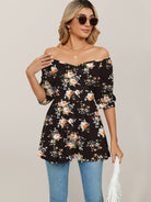 V - neck printed t - shirt bubble tunic top - ElegantAlpha®