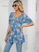 V - neck printed t - shirt bubble tunic top - ElegantAlpha®