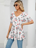 V - neck printed t - shirt bubble tunic top - ElegantAlpha®