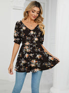 V - neck printed t - shirt bubble tunic top - ElegantAlpha®