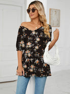 V - neck printed t - shirt bubble tunic top - ElegantAlpha®