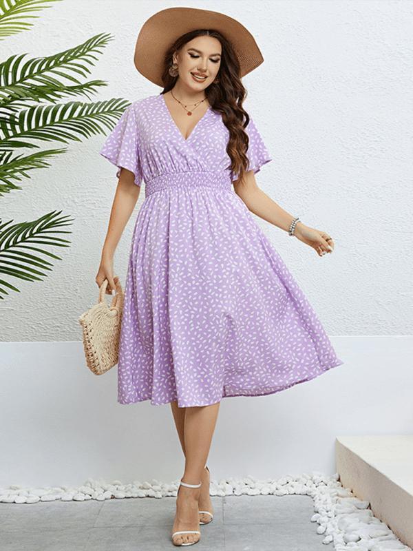 V - neck purple loose dress - ElegantAlpha