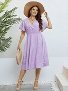 V - neck purple loose dress - ElegantAlpha