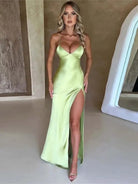 V - neck satin backless long dress - ElegantAlpha