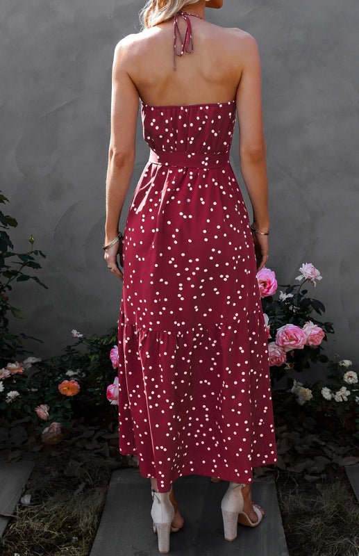 V Neck Sling Polka Dot Dress Long Dress - ElegantAlpha