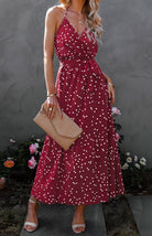 V Neck Sling Polka Dot Dress Long Dress - ElegantAlpha