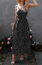 V Neck Sling Polka Dot Dress Long Dress - ElegantAlpha