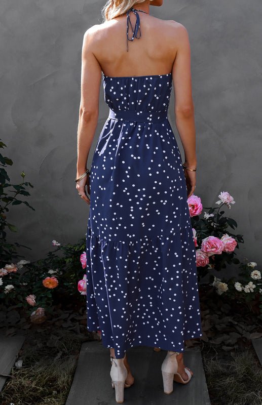 V Neck Sling Polka Dot Dress Long Dress - ElegantAlpha