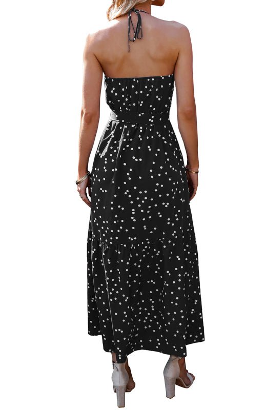 V Neck Sling Polka Dot Dress Long Dress - ElegantAlpha