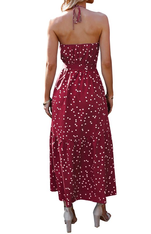 V Neck Sling Polka Dot Dress Long Dress - ElegantAlpha