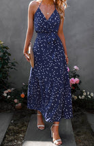 V Neck Sling Polka Dot Dress Long Dress - ElegantAlpha