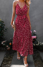 V Neck Sling Polka Dot Dress Long Dress - ElegantAlpha