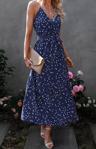 V Neck Sling Polka Dot Dress Long Dress - ElegantAlpha