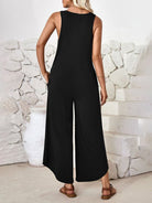 V - neck wide - leg jumpsuit with pockets - ElegantAlpha