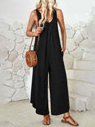 V - neck wide - leg jumpsuit with pockets - ElegantAlpha