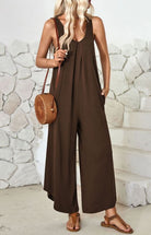 V - neck wide - leg jumpsuit with pockets - ElegantAlpha