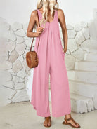 V - neck wide - leg jumpsuit with pockets - ElegantAlpha