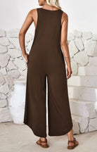 V - neck wide - leg jumpsuit with pockets - ElegantAlpha