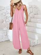 V - neck wide - leg jumpsuit with pockets - ElegantAlpha