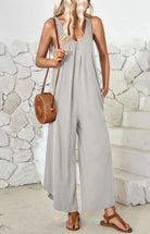 V - neck wide - leg jumpsuit with pockets - ElegantAlpha