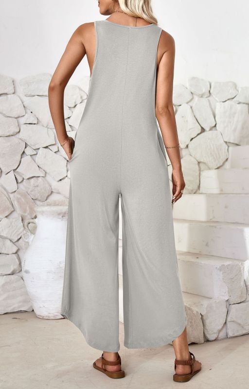 V - neck wide - leg jumpsuit with pockets - ElegantAlpha