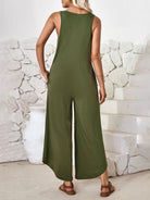 V - neck wide - leg jumpsuit with pockets - ElegantAlpha