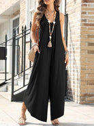 V - neck wide - leg jumpsuit with pockets - ElegantAlpha