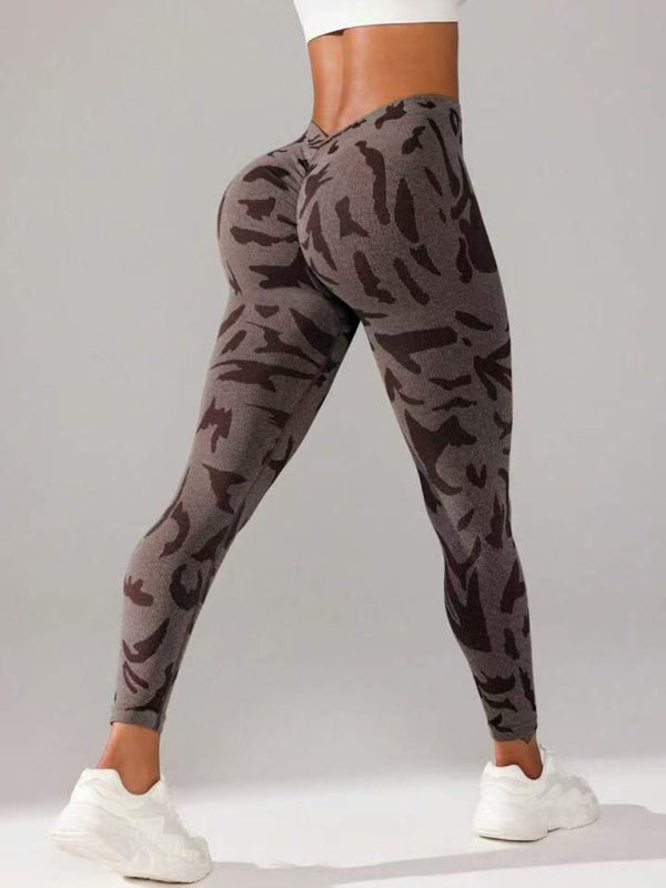 V waist camouflage peach hip sports trousers - ElegantAlpha