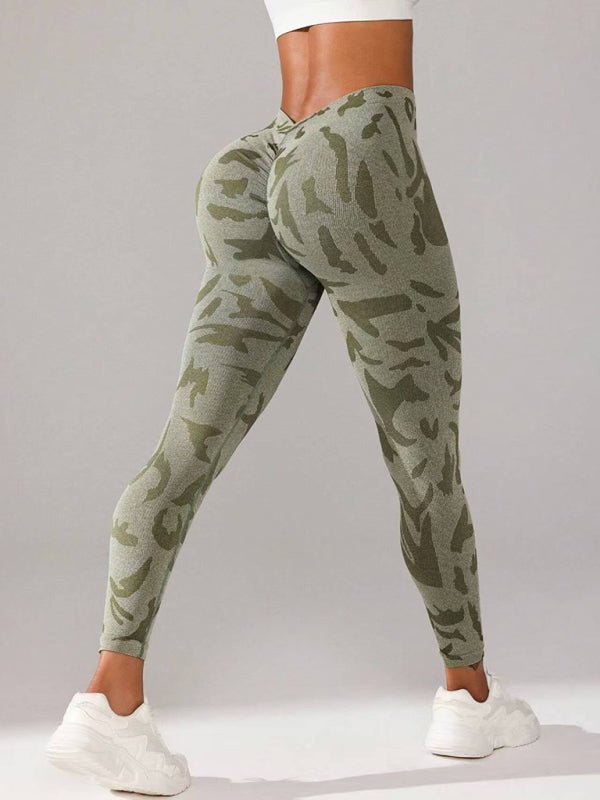 V waist camouflage peach hip sports trousers - ElegantAlpha