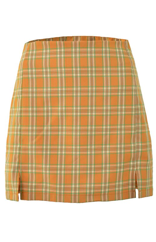 Versatile Hip Wrap Split High Waist Plaid Skirt - ElegantAlpha®