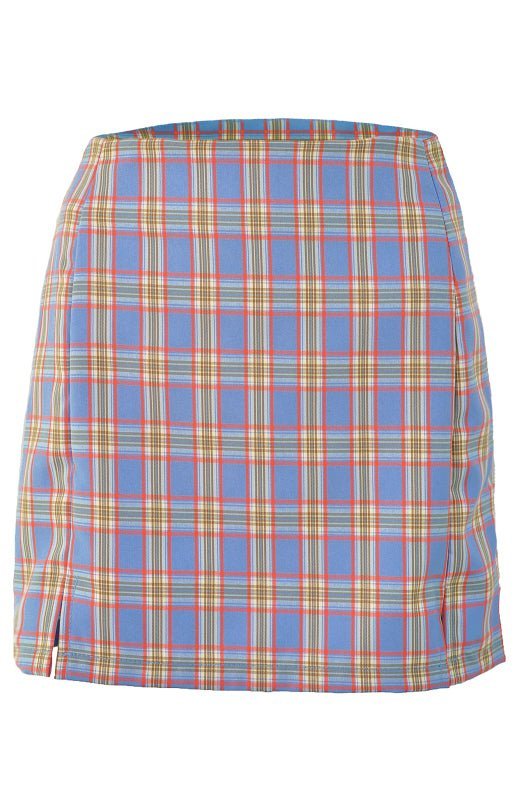 Versatile Hip Wrap Split High Waist Plaid Skirt - ElegantAlpha