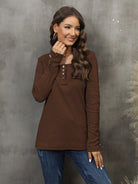 Waffle Knit Long Sleeve Henley Top - ElegantAlpha®