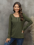 Waffle Knit Long Sleeve Henley Top - ElegantAlpha®