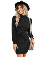 Warm high neck lace up Hip Wrap Dress - ElegantAlpha