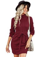 Warm high neck lace up Hip Wrap Dress - ElegantAlpha