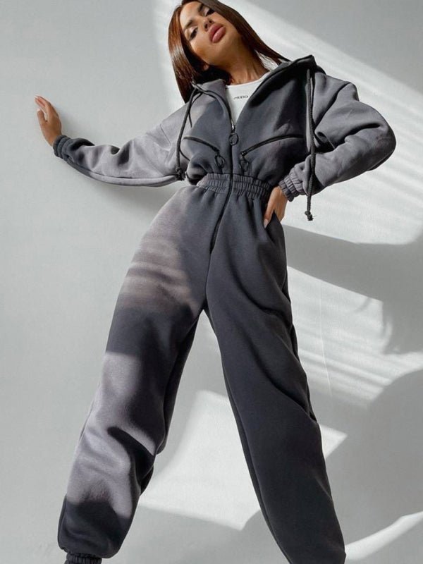 Women Zip Up Casual Tracksuit Set - ElegantAlpha