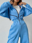 Women Zip Up Casual Tracksuit Set - ElegantAlpha