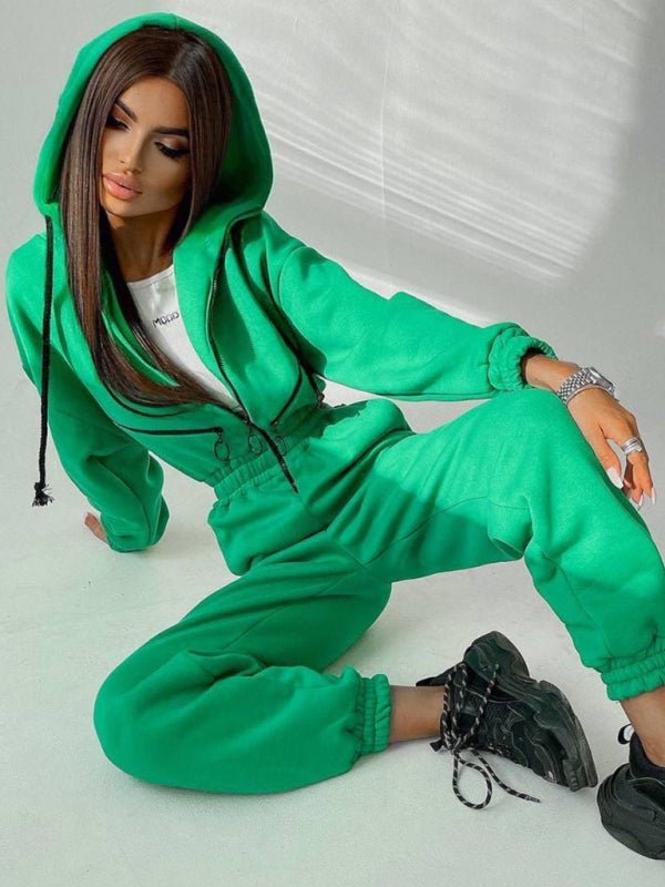 Women Zip Up Casual Tracksuit Set - ElegantAlpha